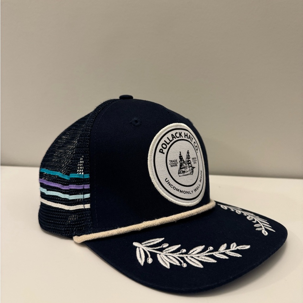Pollack MFG Navy Blue Four Stripe Rope Snapback Trucker Hat
